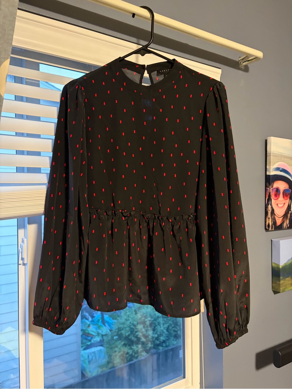 Sanctuary Black Blouse with Red Dot Print